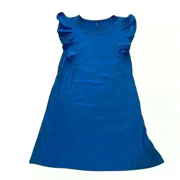 WOOSEA Women's Summer T Shirt Dress Size M/L Teal Ruffle Sleeve Swing Pockets - Picture 5 of 8